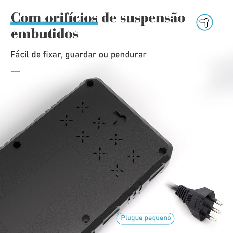 Tomada de extensão, filtro de linha, extensão de energia, soquete USB, 110-220 V, 10 A